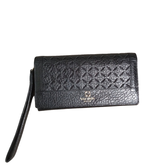 Kate Spade Women's Black Leather Wristlet Wallet Clutch Zip Organizer Bag - Picture 2 of 7